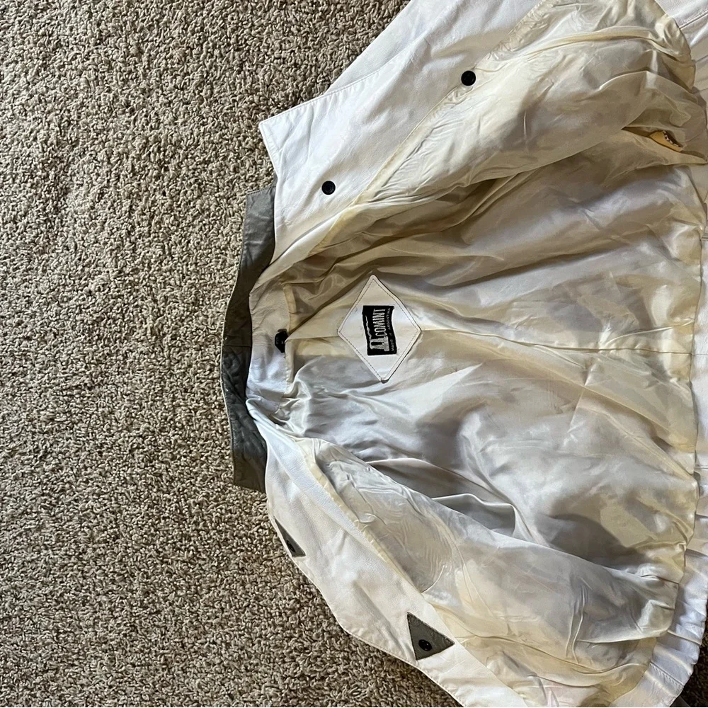 Vintage 80s Comint Argentinian White  and Gray Genuine Leather Jacket - Picture 5 of 16